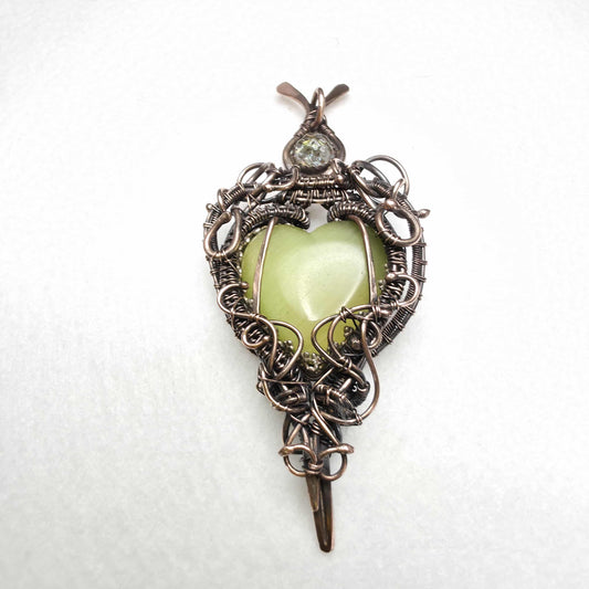 Green Heart Copper Wire Weave Pendant