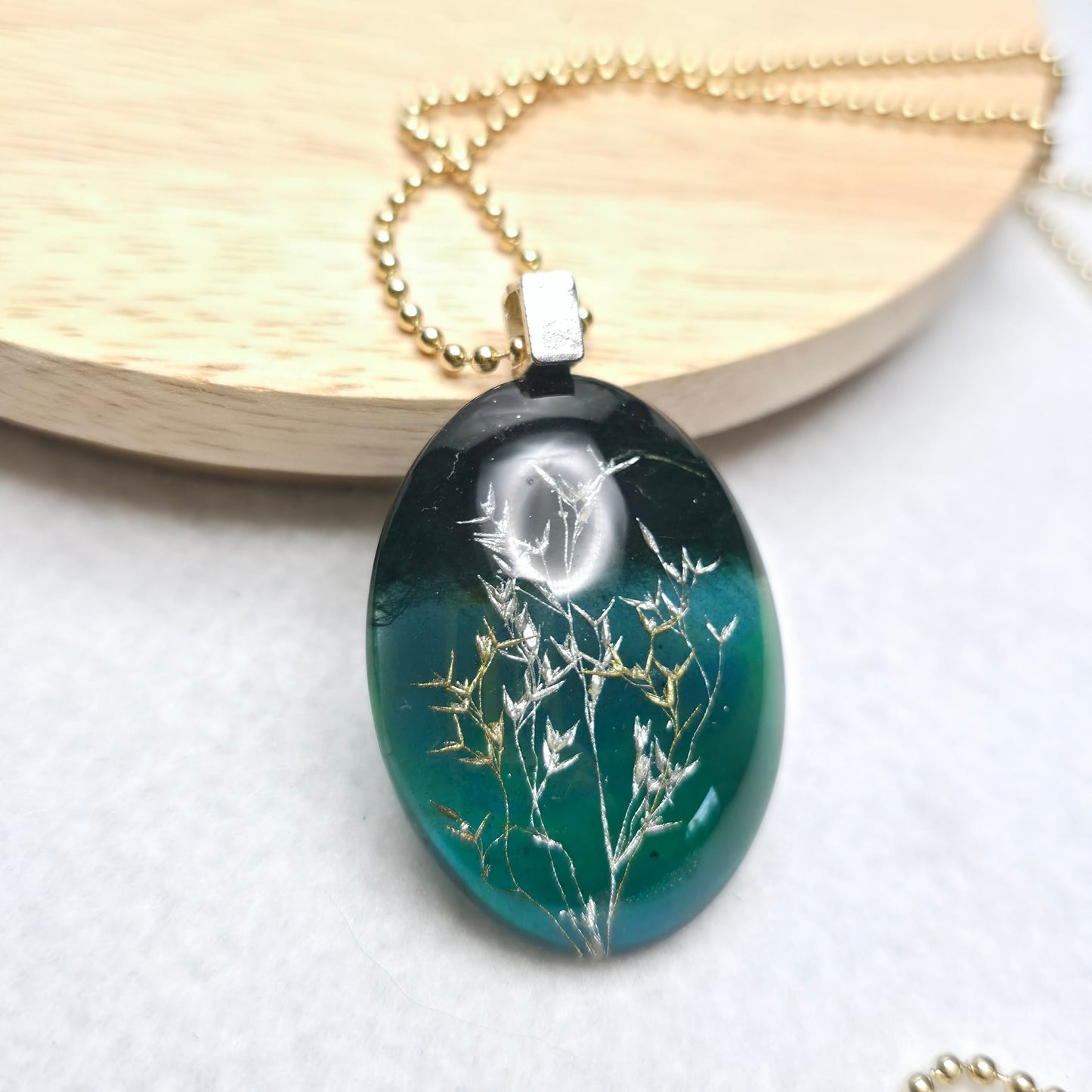 Verdant Whisper Pendant — Resin with Hand-Folded Paper Leaves