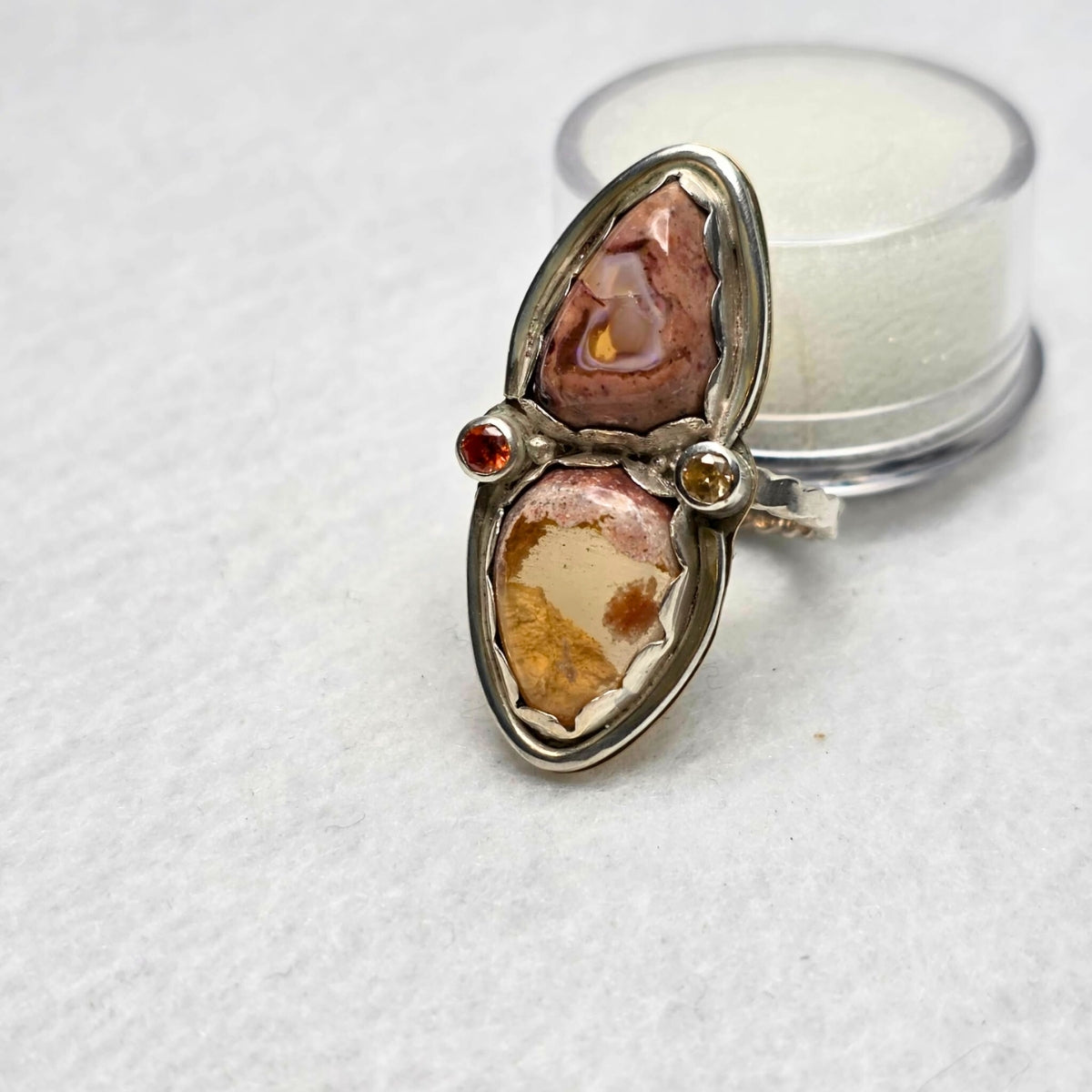 Mexican Fire Opal & Moissanite Ring