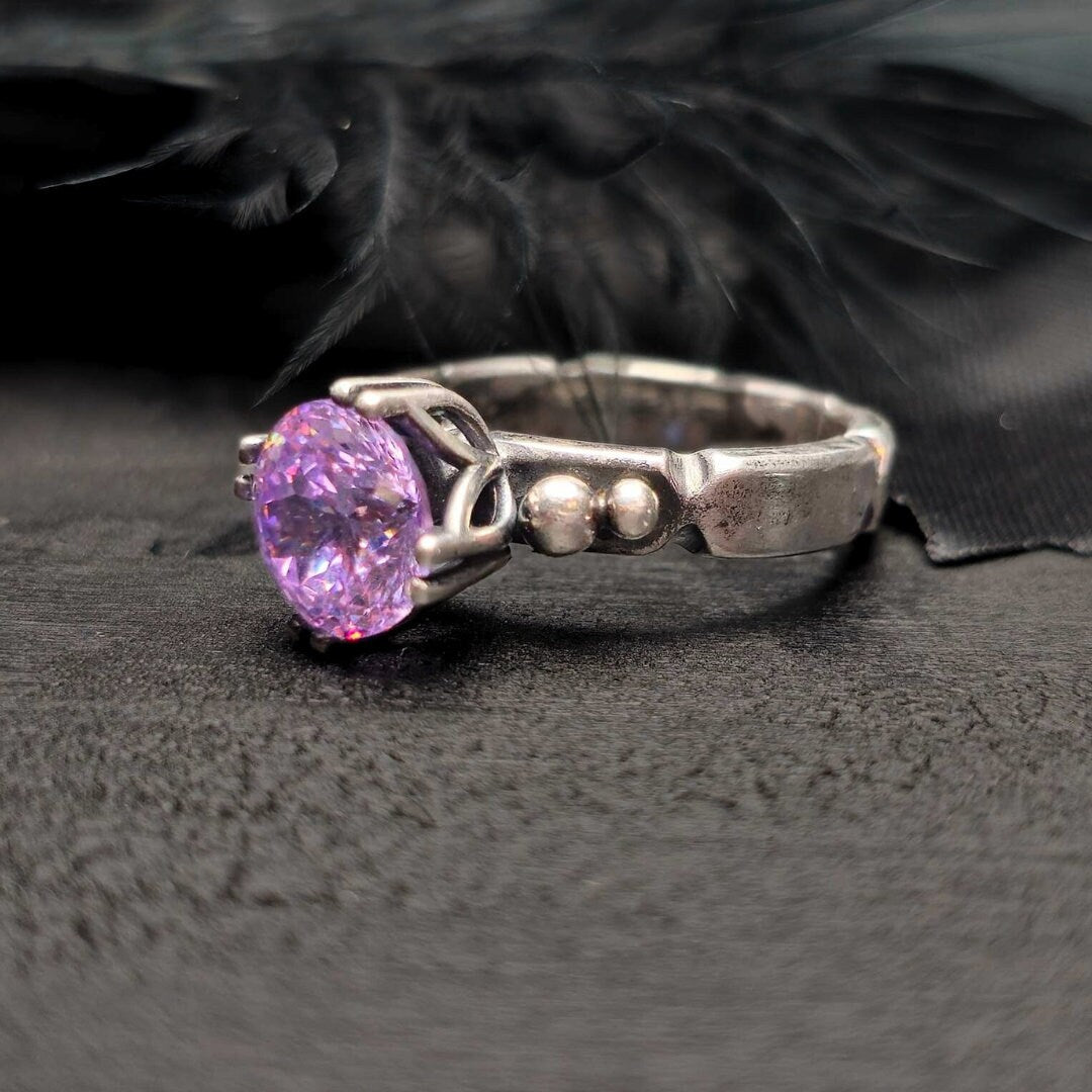 Lavender CZ Antique Silver Ring
