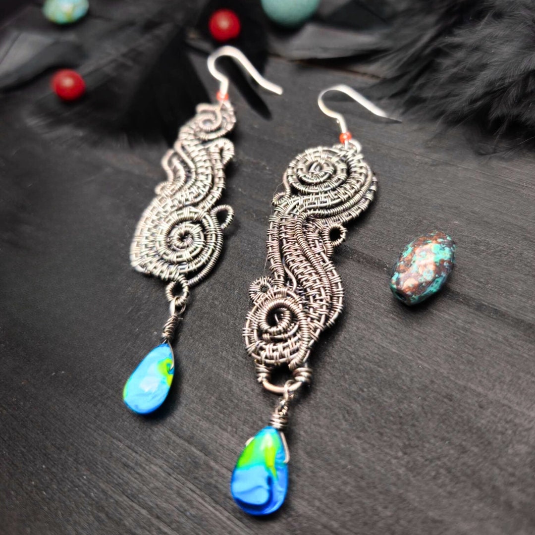 Sterling Silver and Blue Glass Earrings