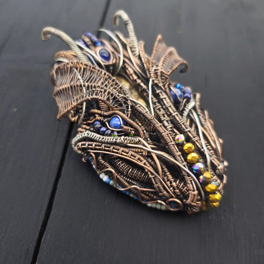 Hand-Sculpted Wire Dragon - Mixed Metal Art, Copper, Brass & Silver