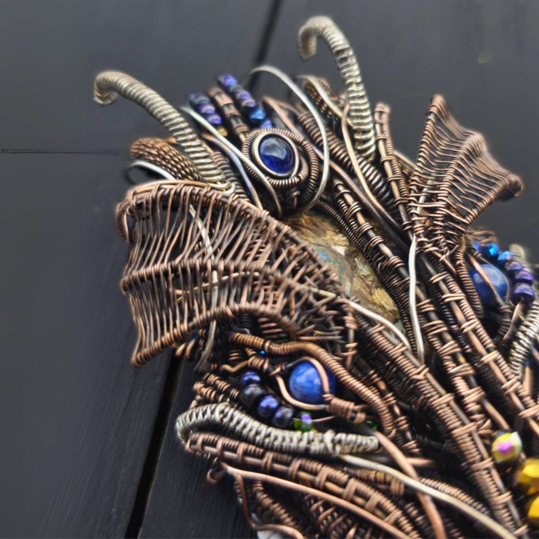 Hand-Sculpted Wire Dragon - Mixed Metal Art, Copper, Brass & Silver