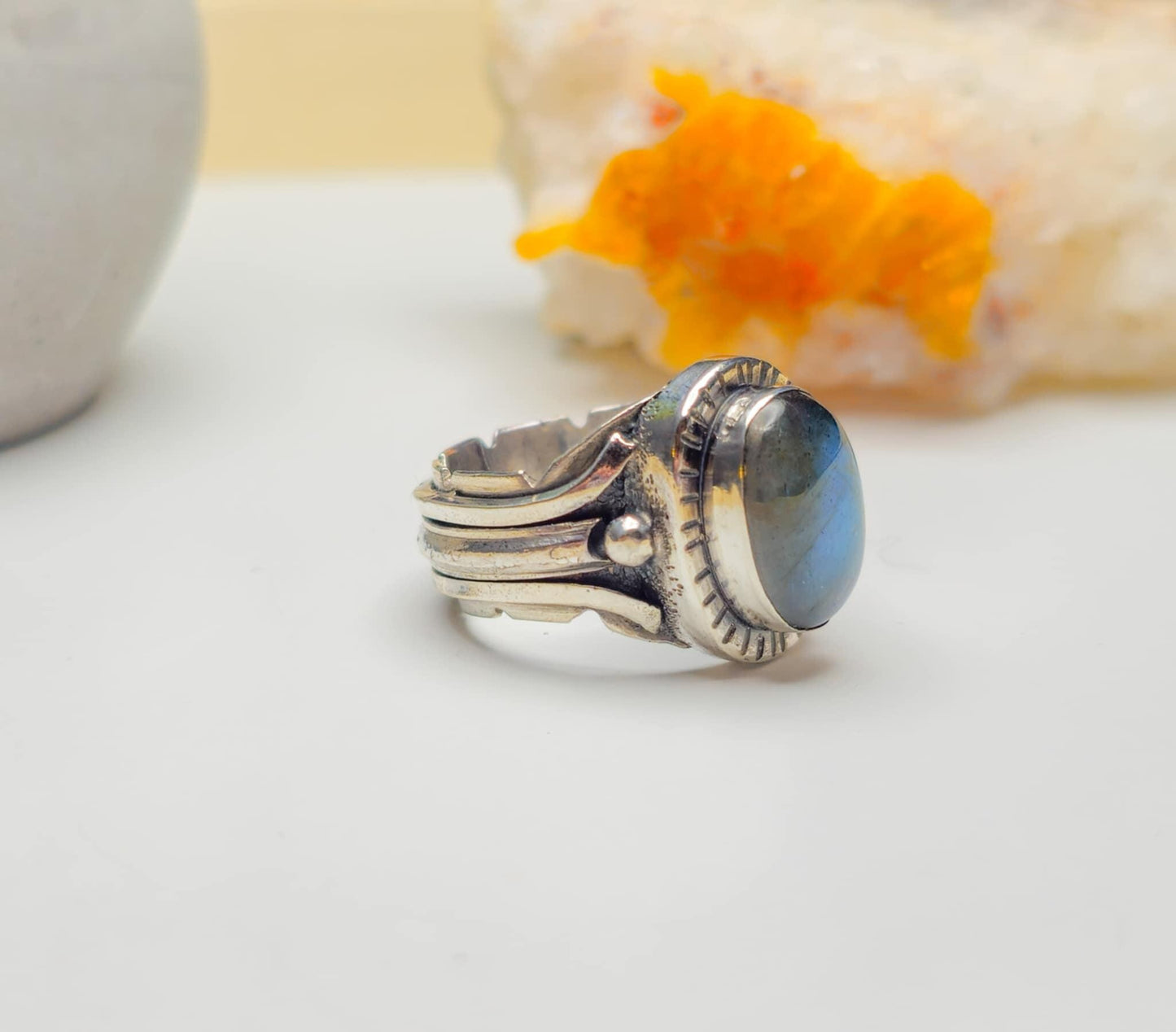 Luxury Artisan Labradorite Silver Ring