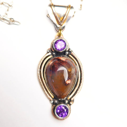 Opal and Amethyst Pendant in Silver and Gold Fill