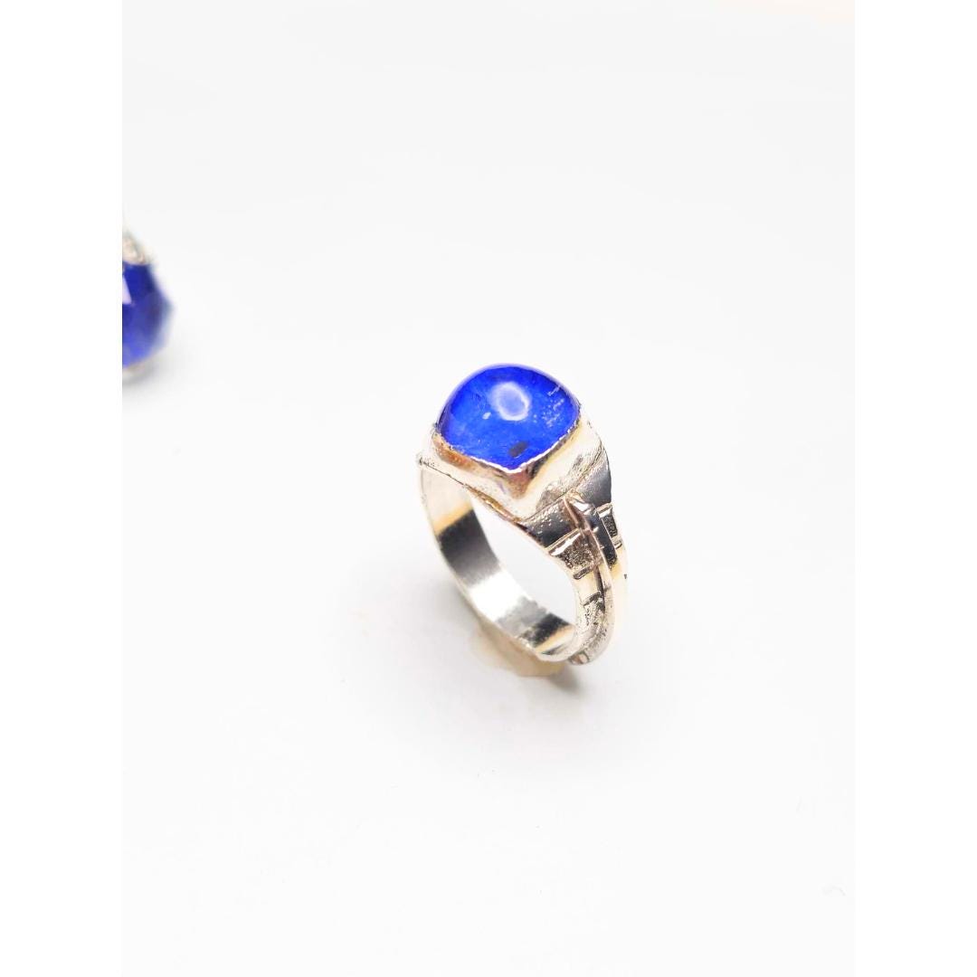 Sterling Silver Textured Ring with Lapis Lazuli Doublet