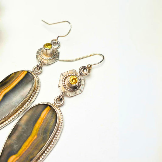 Sterling Silver Jasper Earrings with Yellow & Black Moissanite