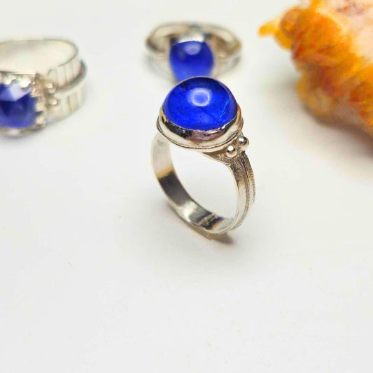 Silver Textured Ring with Lapis Lazuli Doublet
