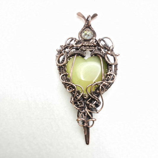 Green Heart Copper Wire Weave Pendant