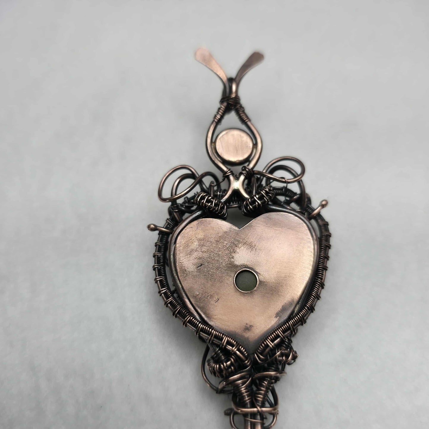 Green Heart Copper Wire Weave Pendant