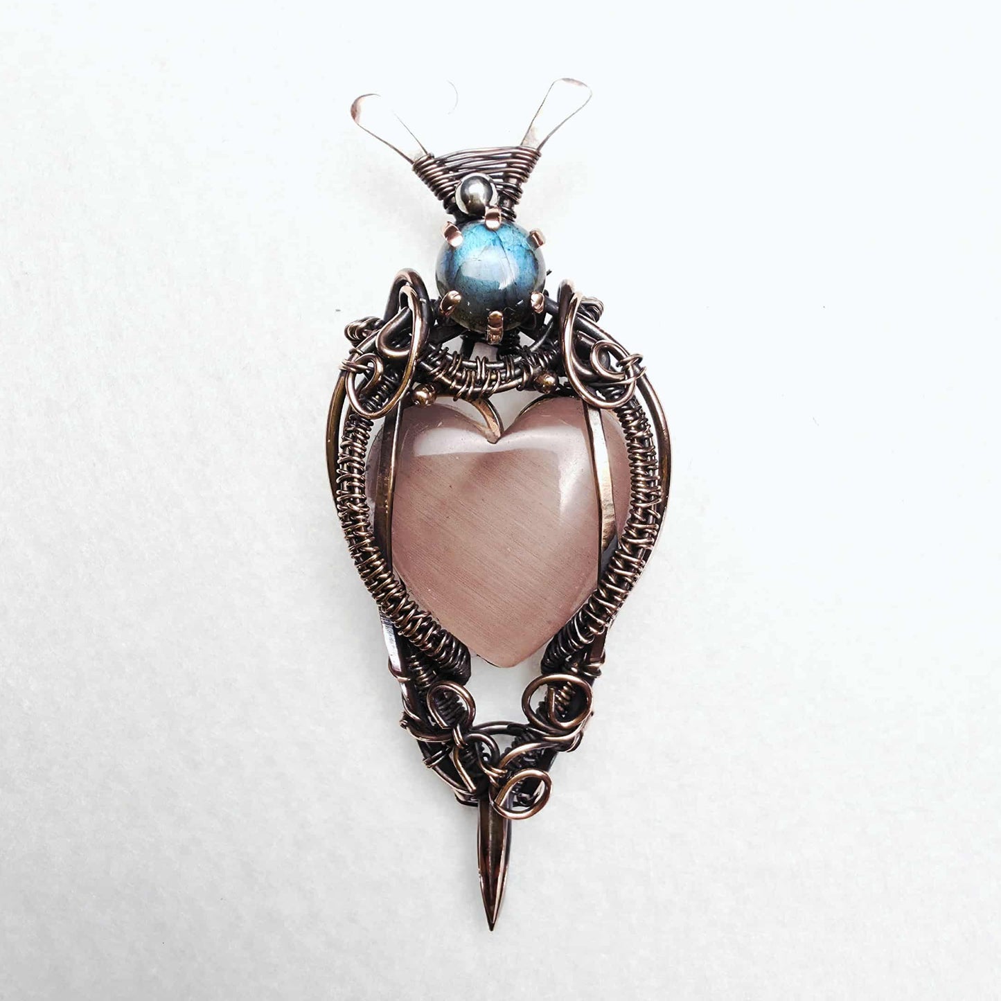 Rose Heart Labradorite Copper Pendant