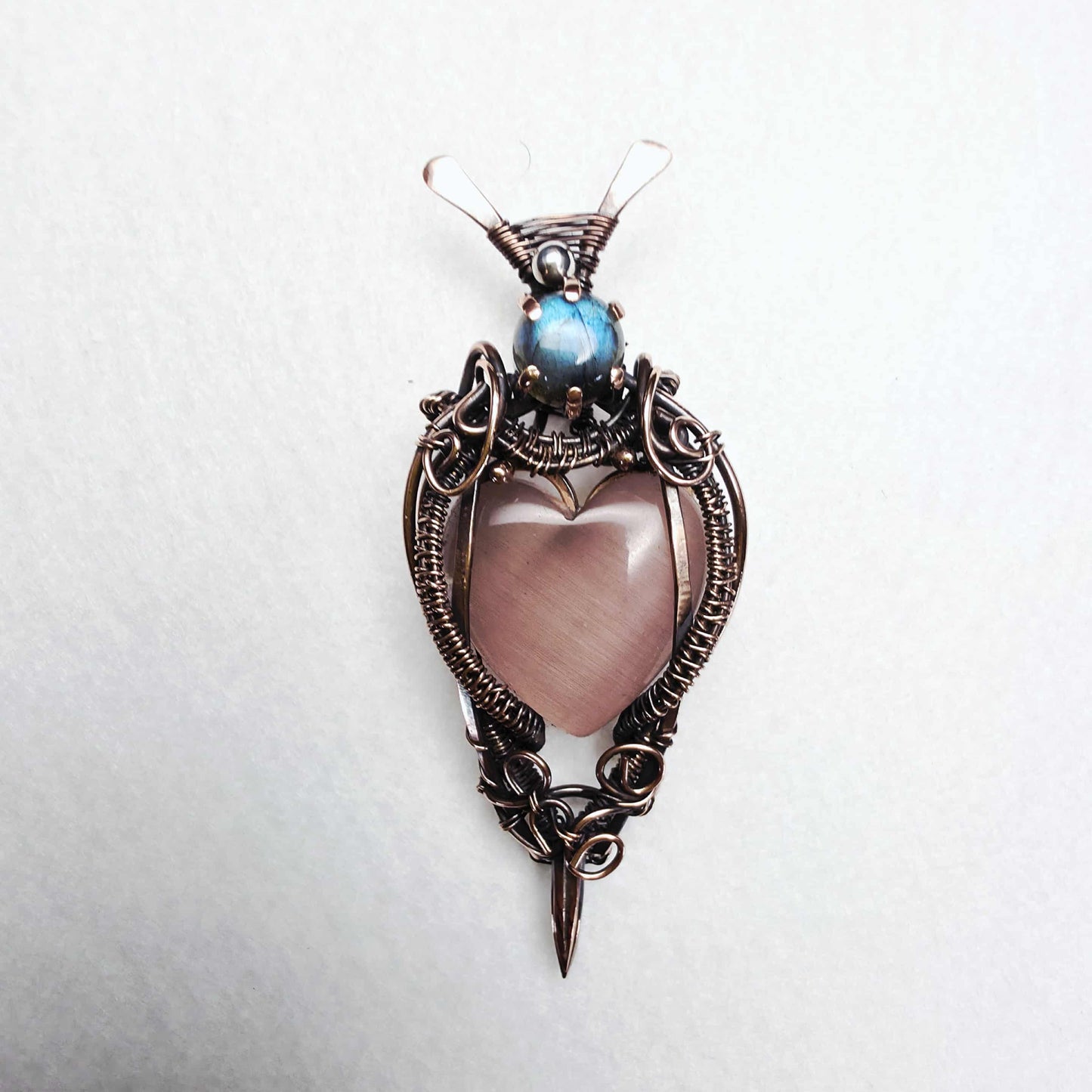 Rose Heart Labradorite Copper Pendant