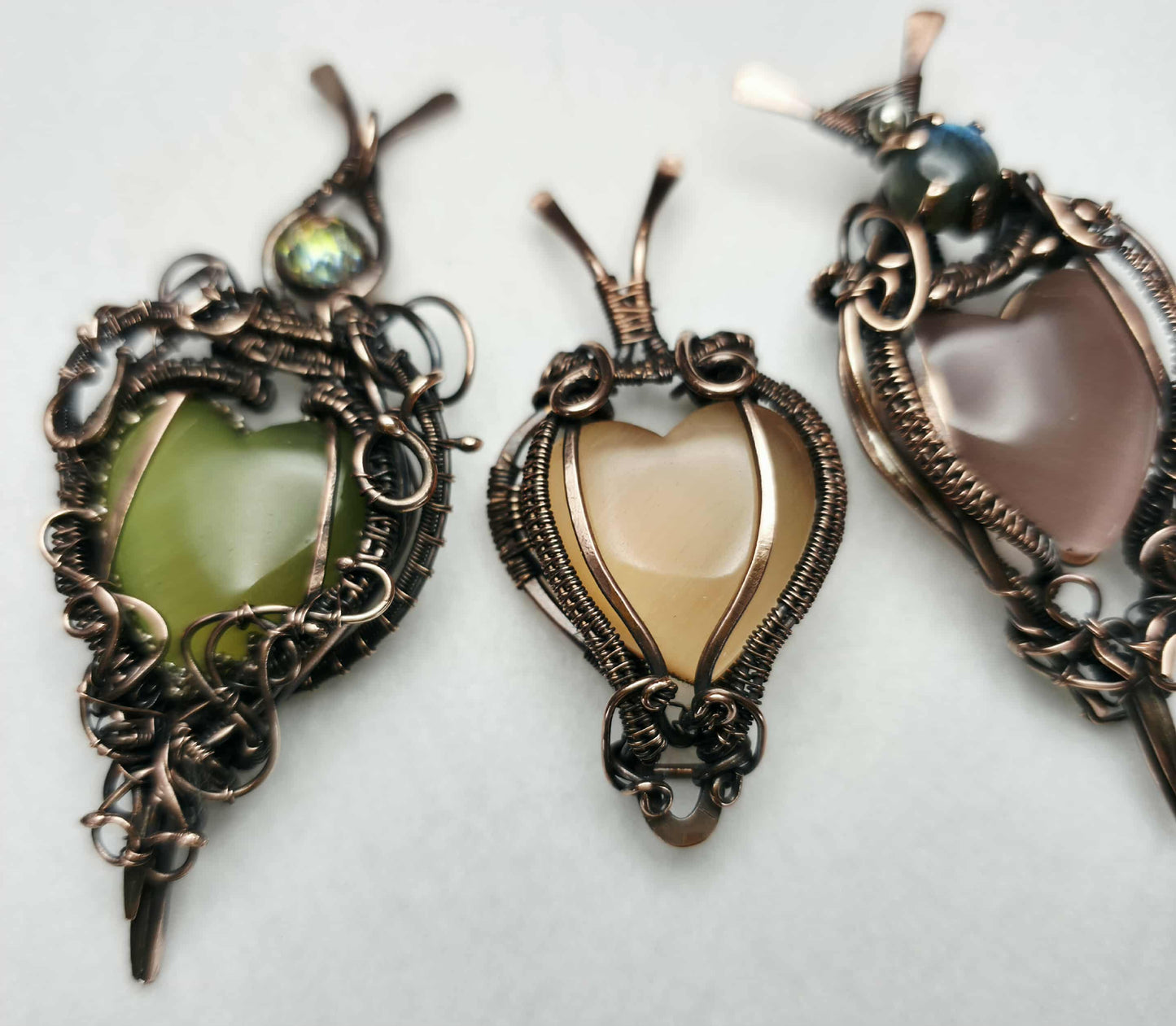 Green Heart Copper Wire Weave Pendant