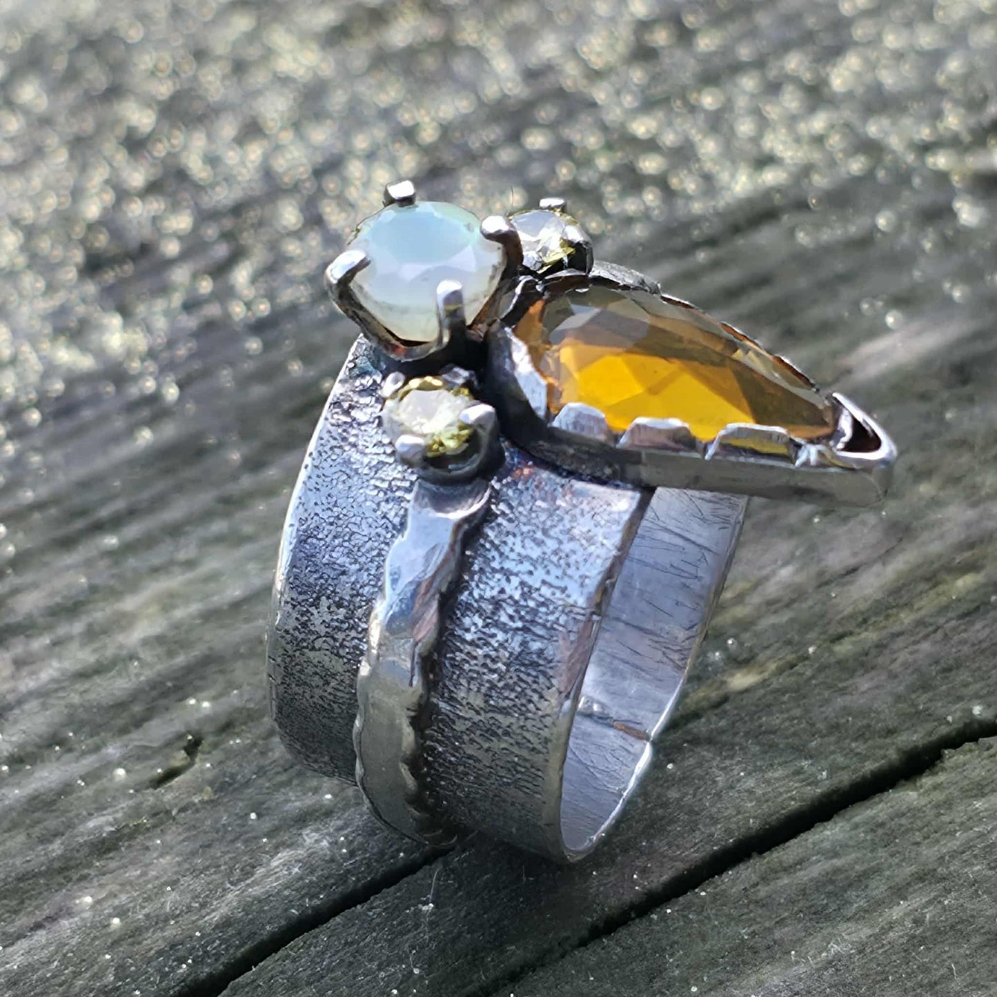 Amber Fire and Opal Sterling Silver Ring –