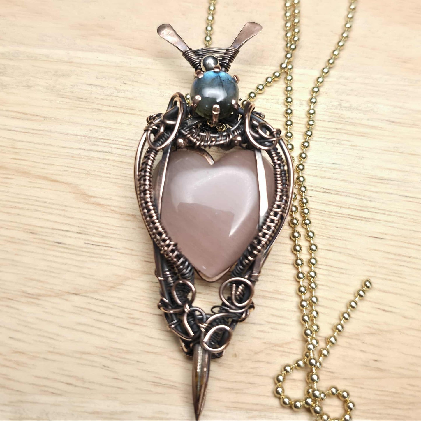 Rose Heart Labradorite Copper Pendant