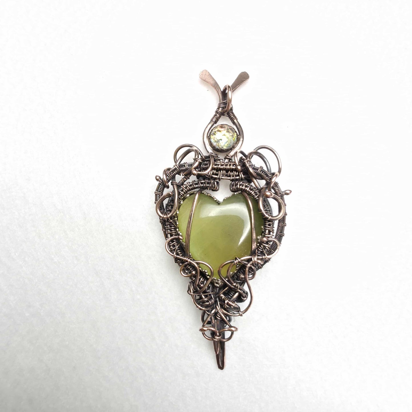 Green Heart Copper Wire Weave Pendant