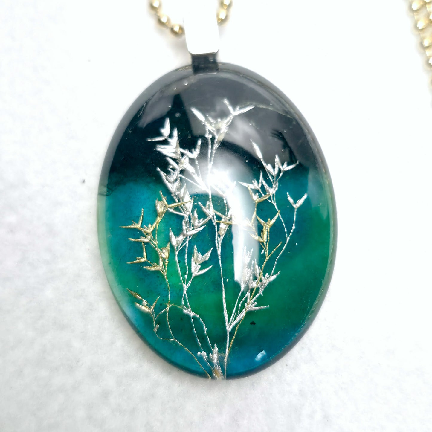 Verdant Whisper Pendant — Resin with Hand-Folded Paper Leaves