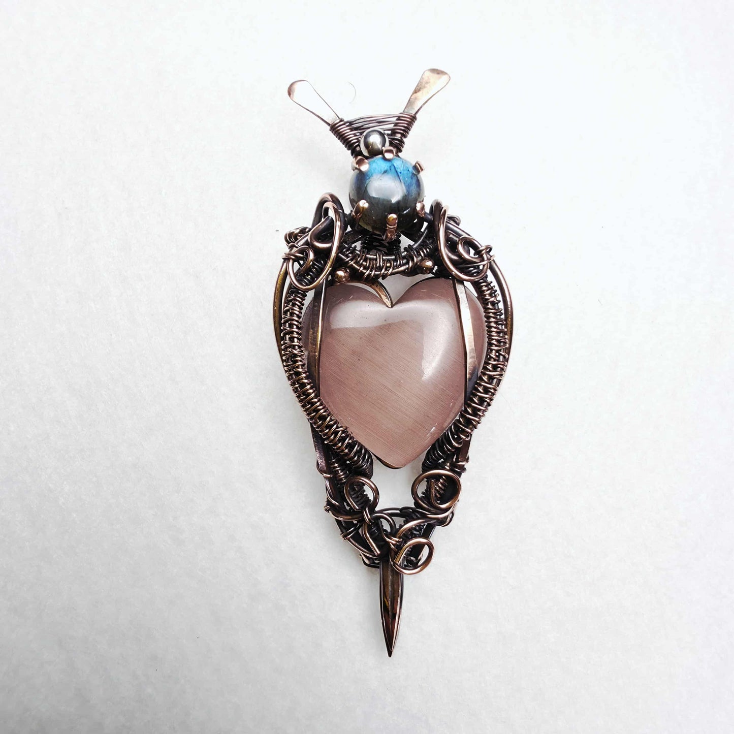 Rose Heart Labradorite Copper Pendant