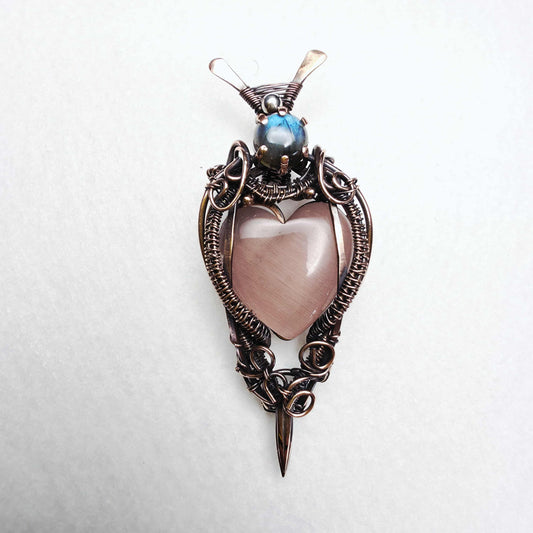 Rose Heart Labradorite Copper Pendant