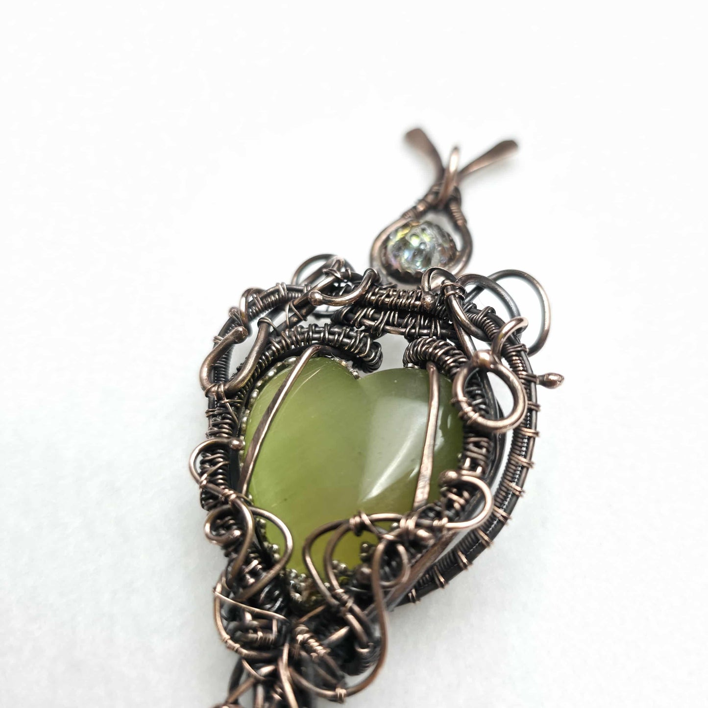 Green Heart Copper Wire Weave Pendant