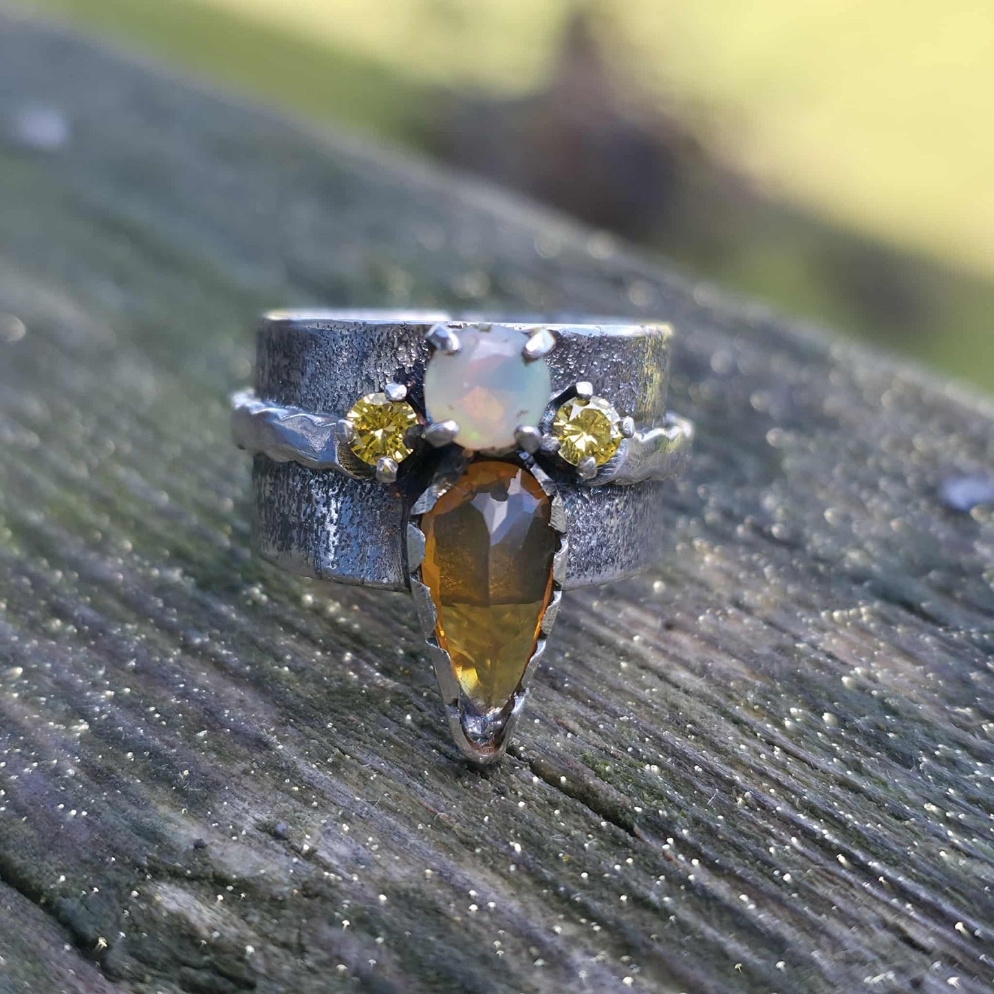 Amber Fire and Opal Sterling Silver Ring –