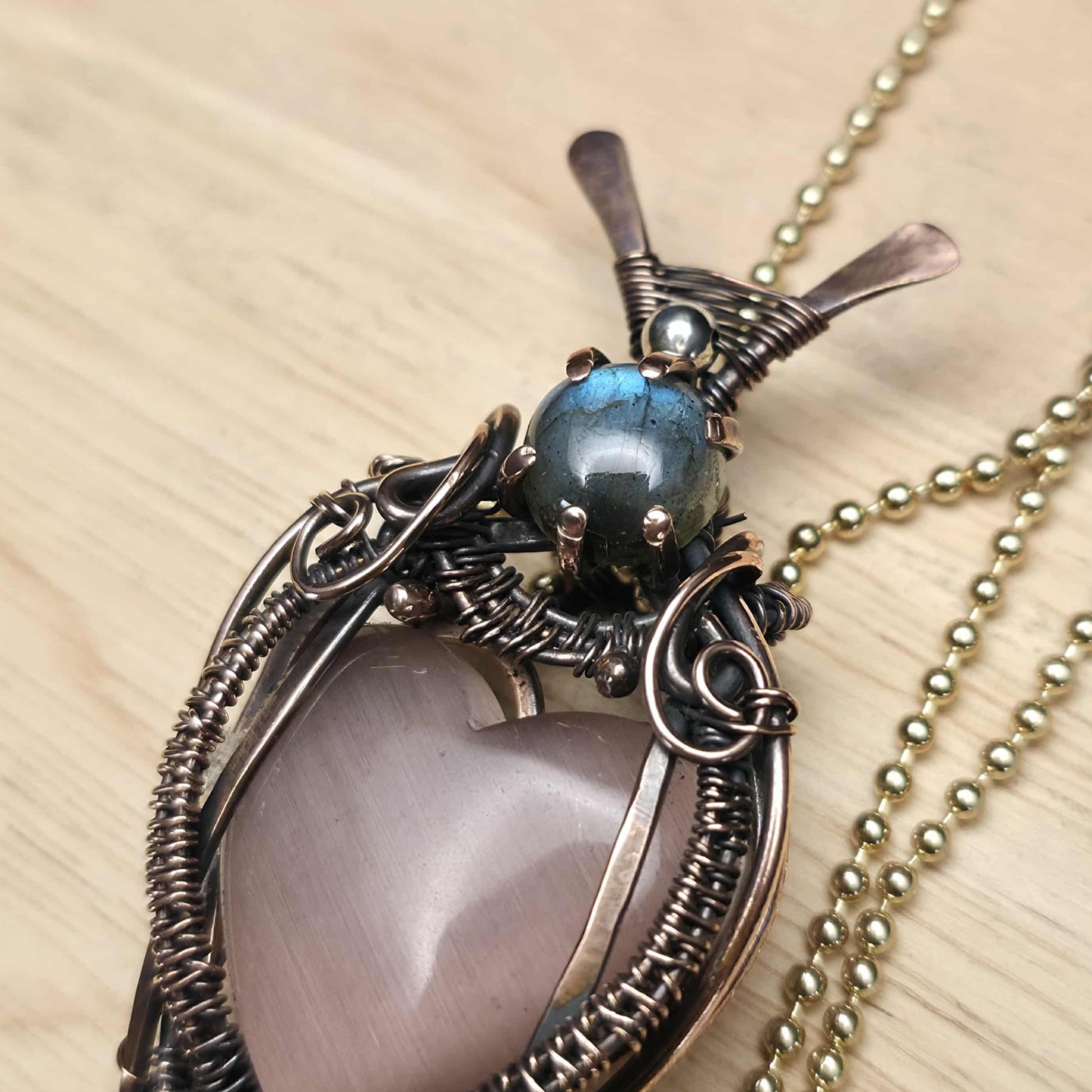 Rose Heart Labradorite Copper Pendant