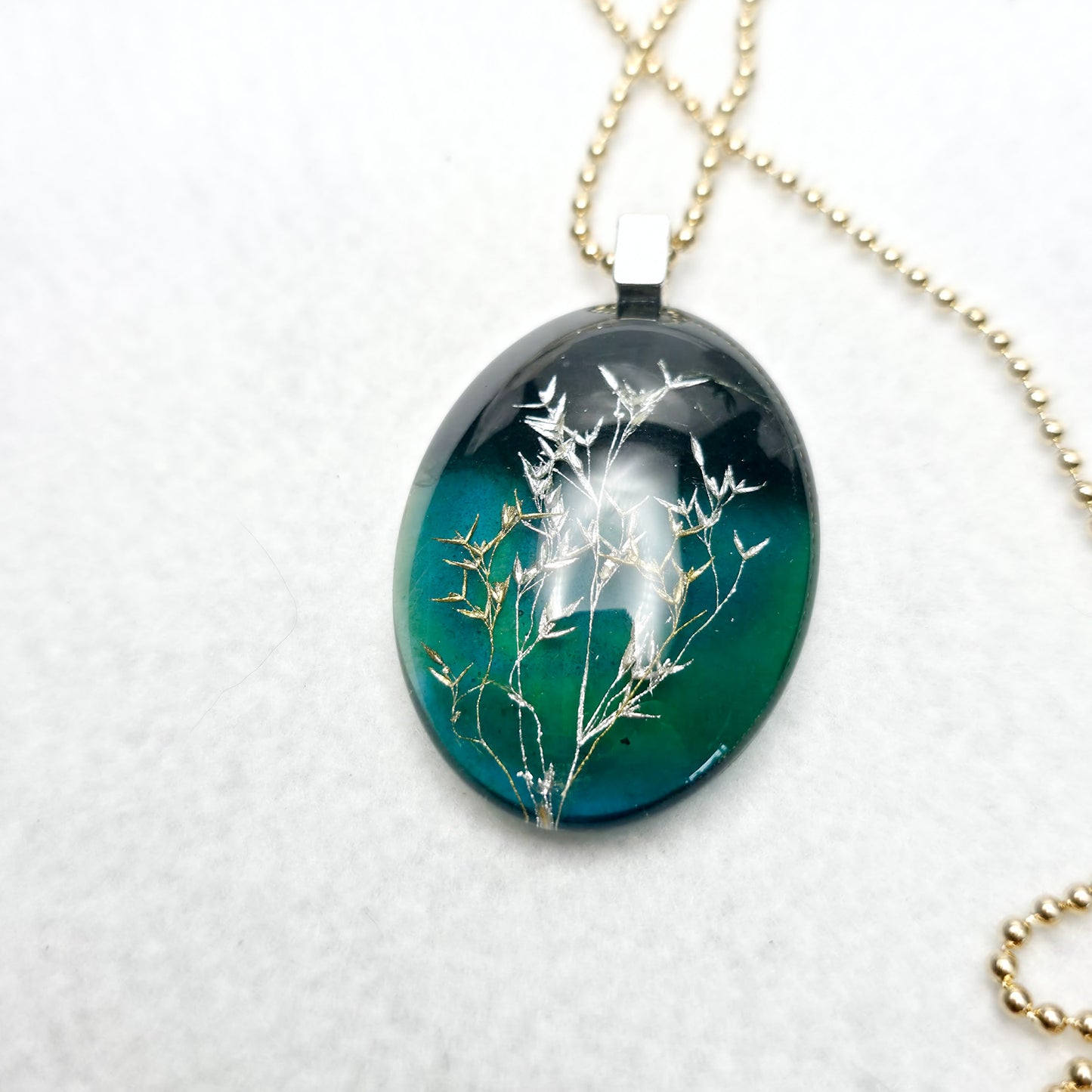 Verdant Whisper Pendant — Resin with Hand-Folded Paper Leaves