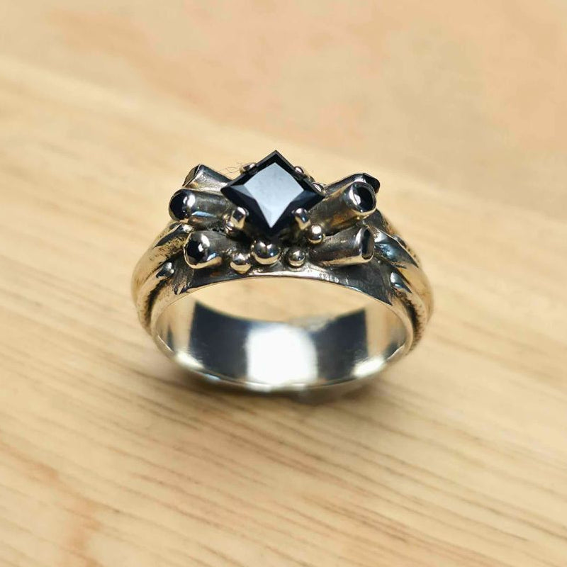 Black Moissanite Princess Cut Sculptural Ring