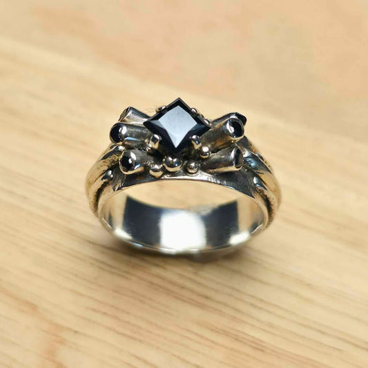 Black Moissanite Princess Cut Sculptural Ring