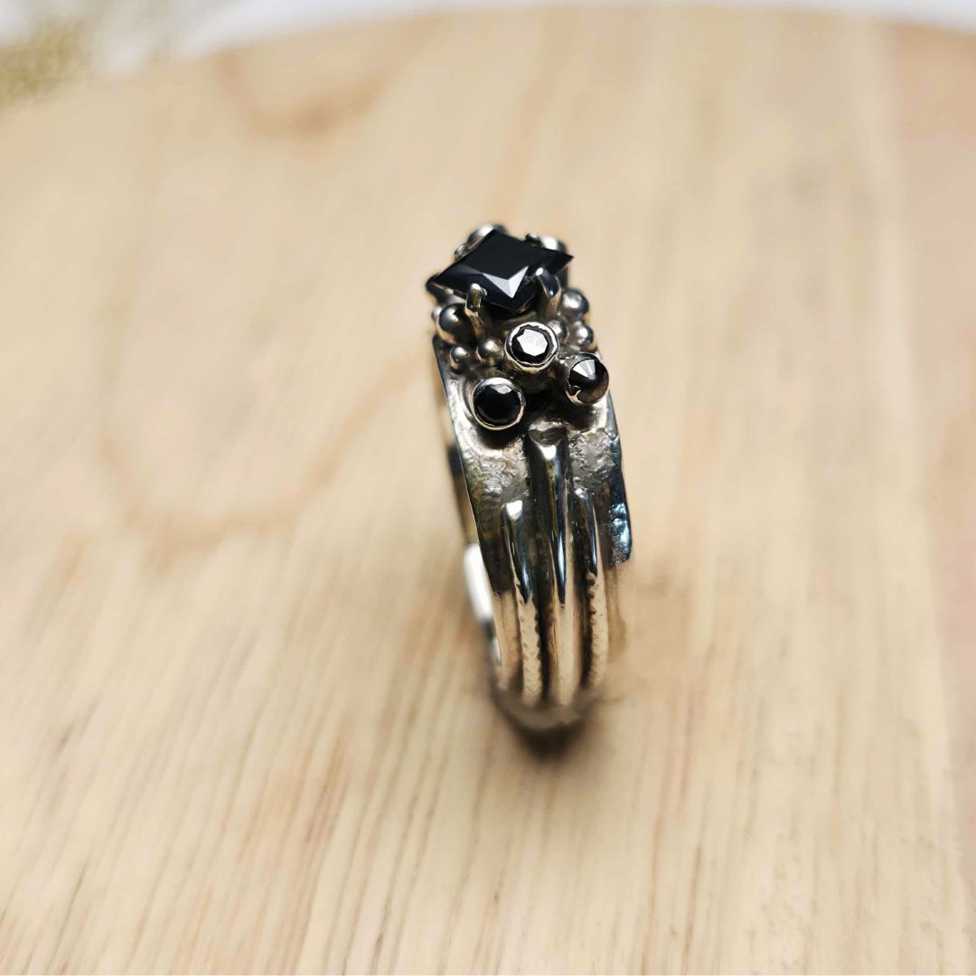 Black Moissanite Princess Cut Sculptural Ring