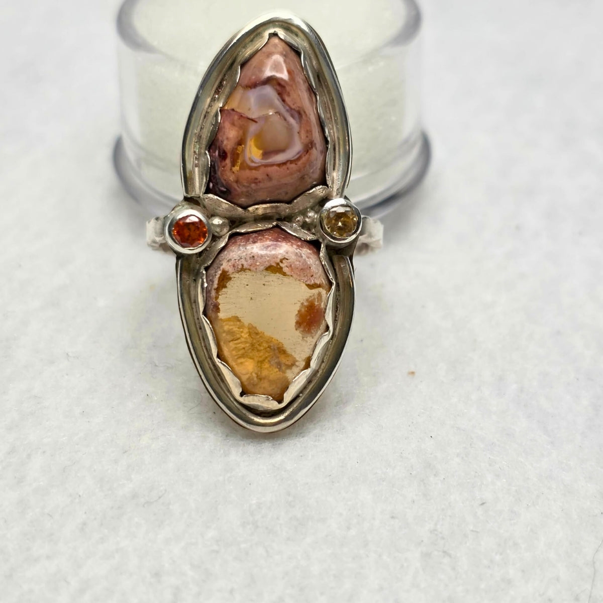 Mexican Fire Opal & Moissanite Ring