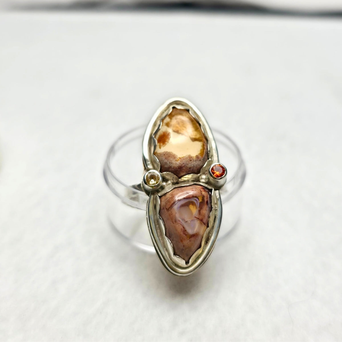 Mexican Fire Opal & Moissanite Ring