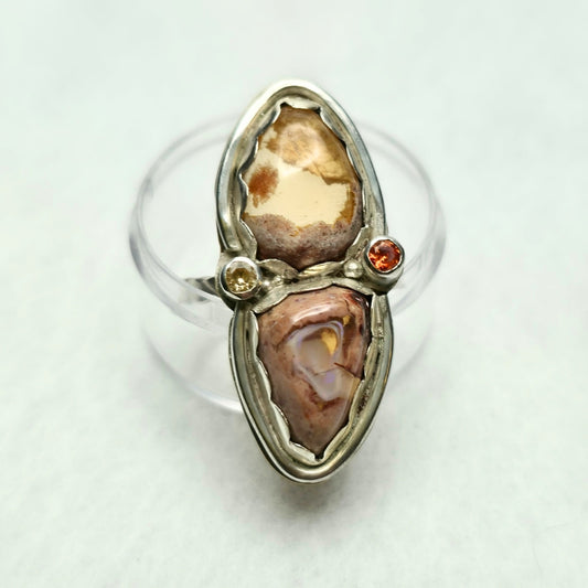 Mexican Fire Opal & Moissanite Ring
