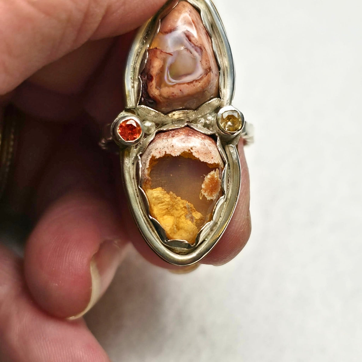 Mexican Fire Opal & Moissanite Ring