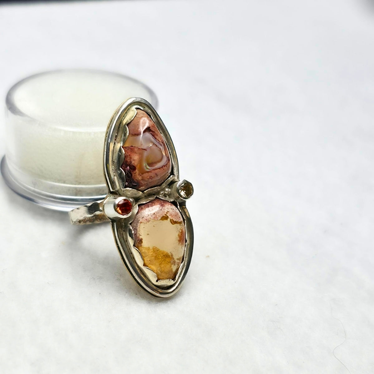 Mexican Fire Opal & Moissanite Ring