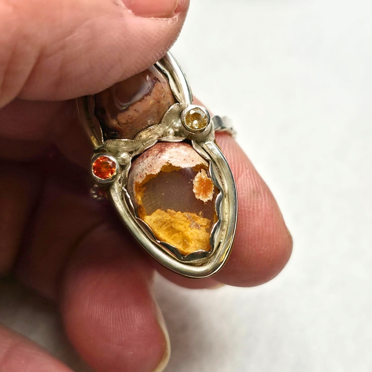 Mexican Fire Opal & Moissanite Ring
