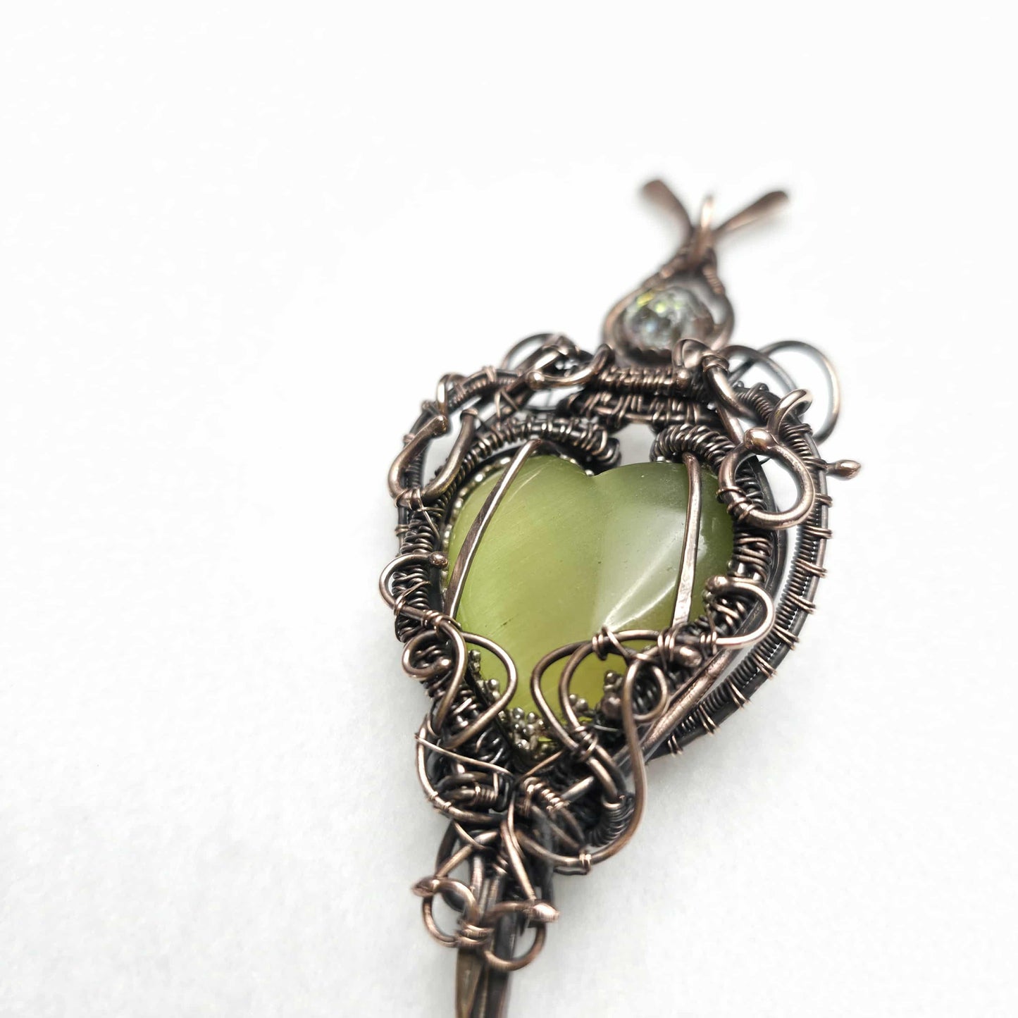 Green Heart Copper Wire Weave Pendant