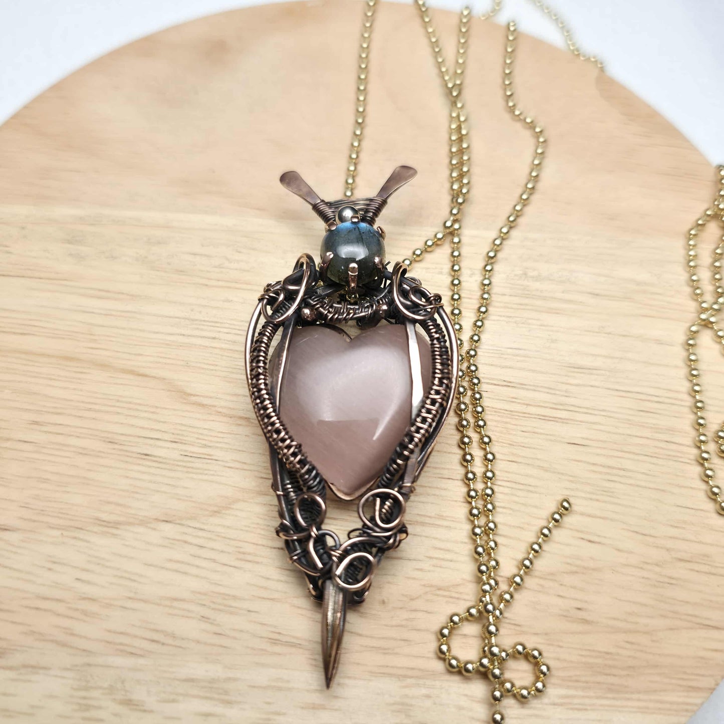 Rose Heart Labradorite Copper Pendant
