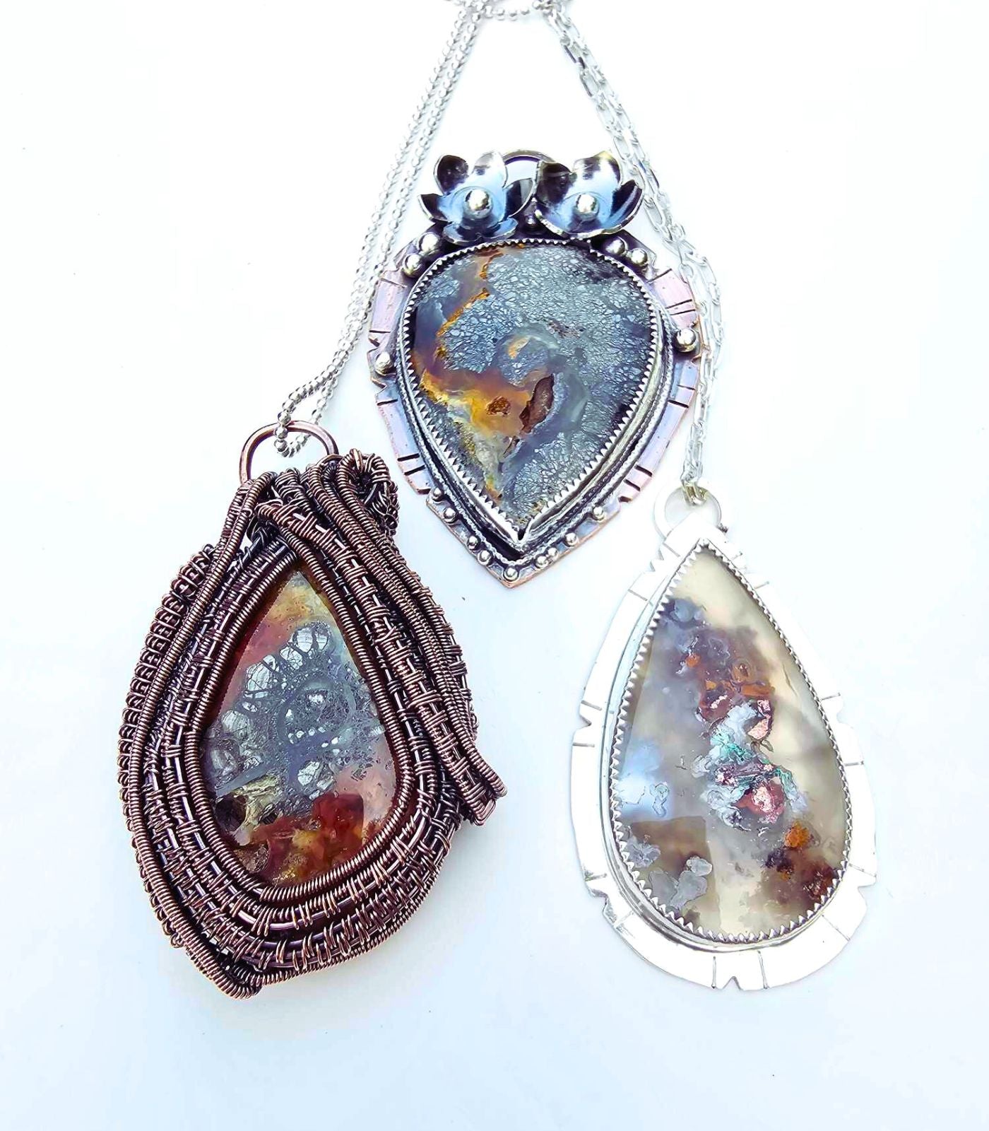 Nature-Inspired Copper Pendant with Marcasite Stone