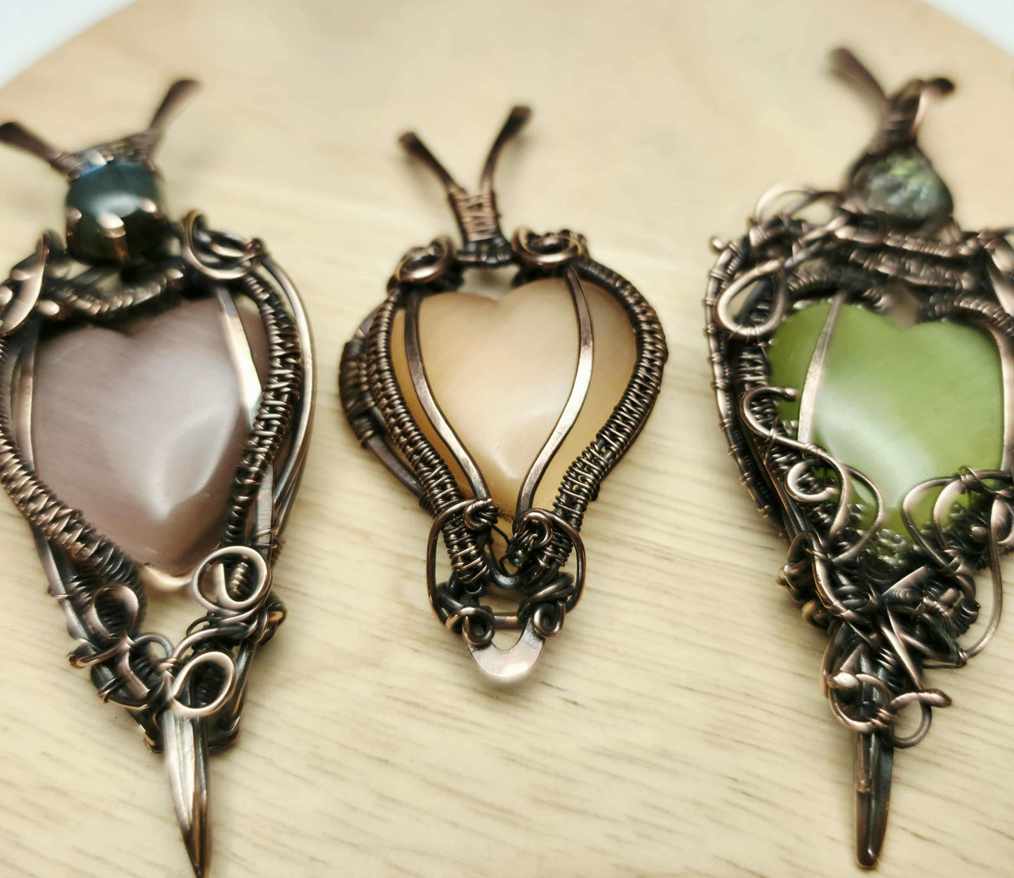 Green Heart Copper Wire Weave Pendant