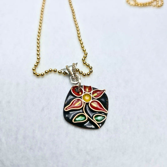 Cloisonné Flower Pendant - Black