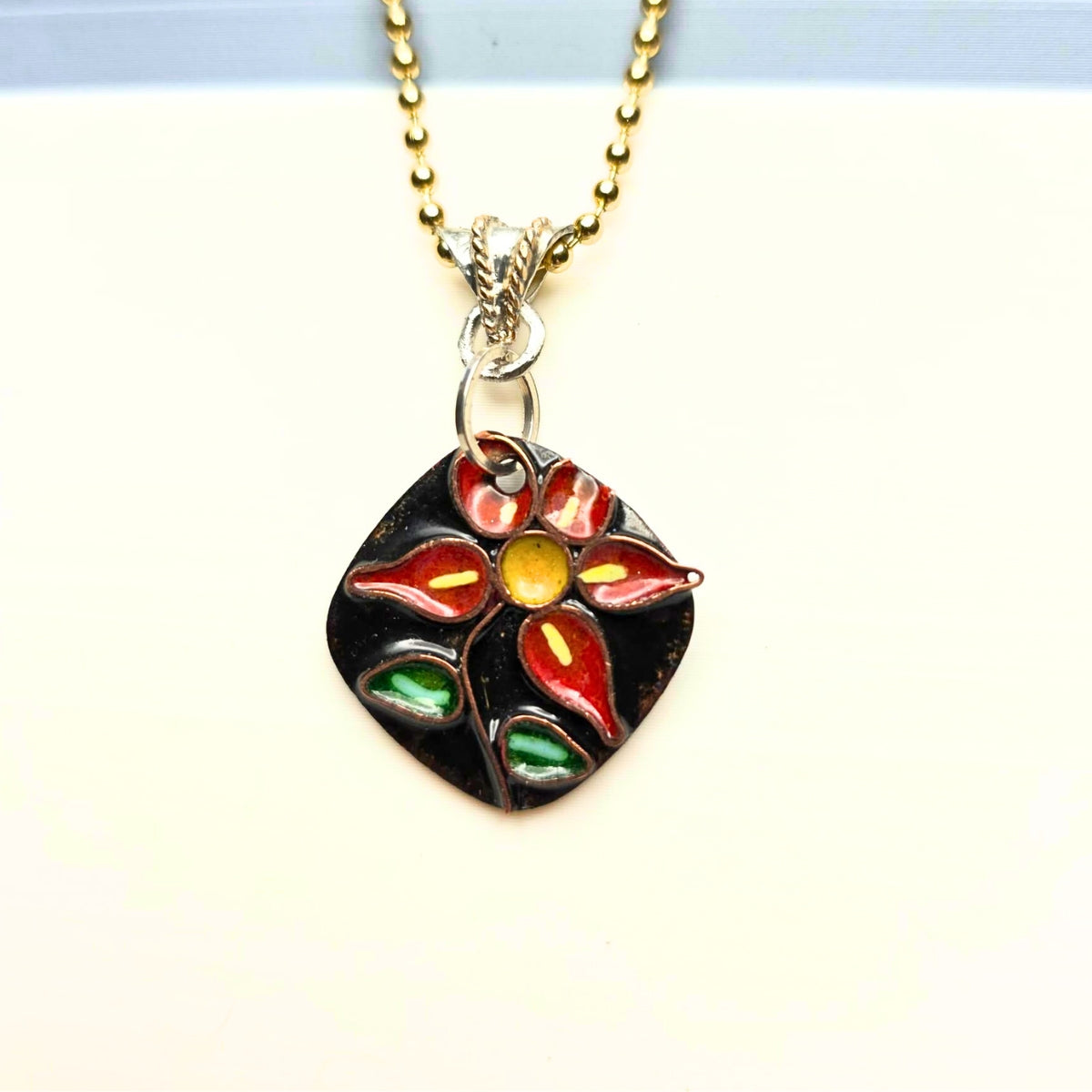 Cloisonné Flower Pendant - Black