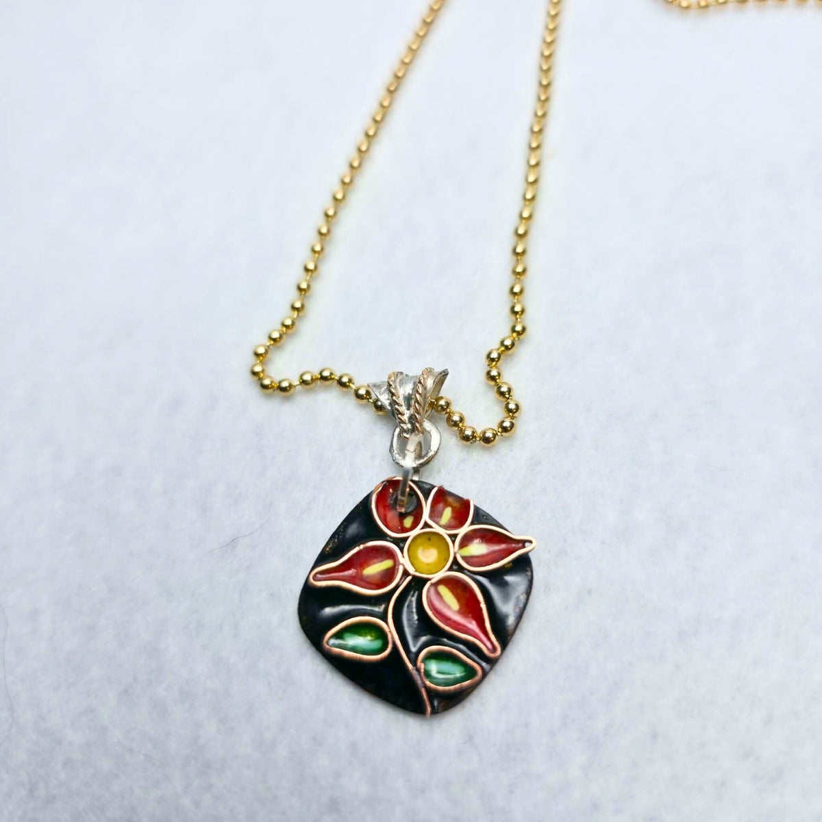 Cloisonné Flower Pendant - Black