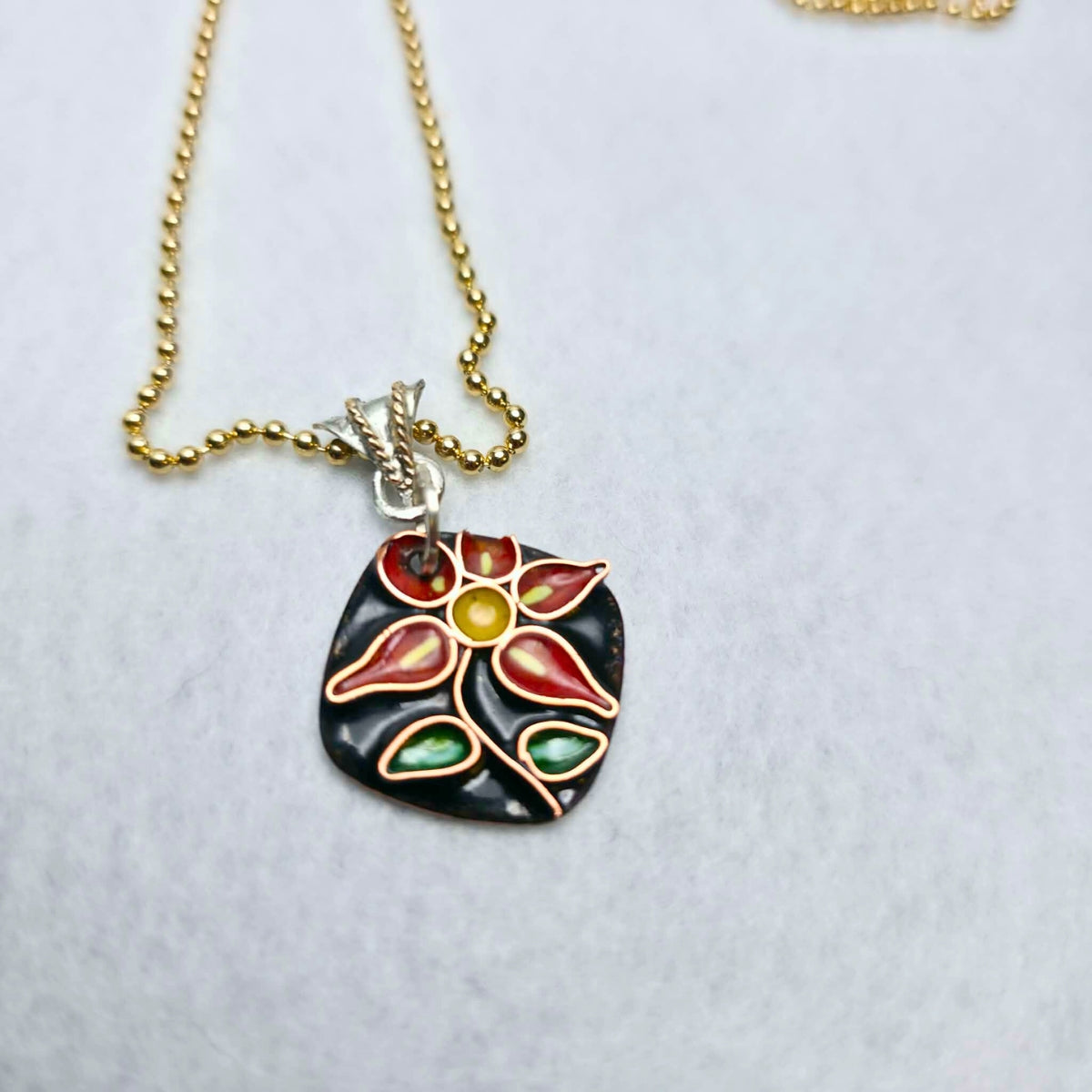 Cloisonné Flower Pendant - Black