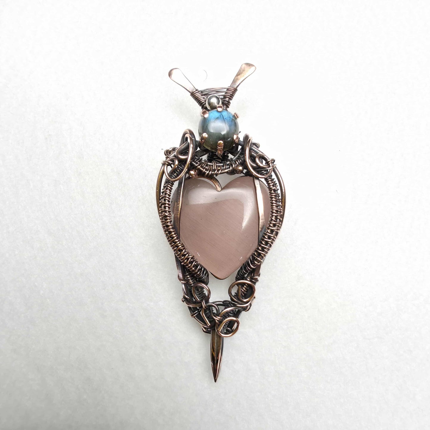 Rose Heart Labradorite Copper Pendant