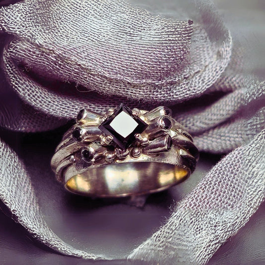 Black Moissanite Princess Cut Sculptural Ring