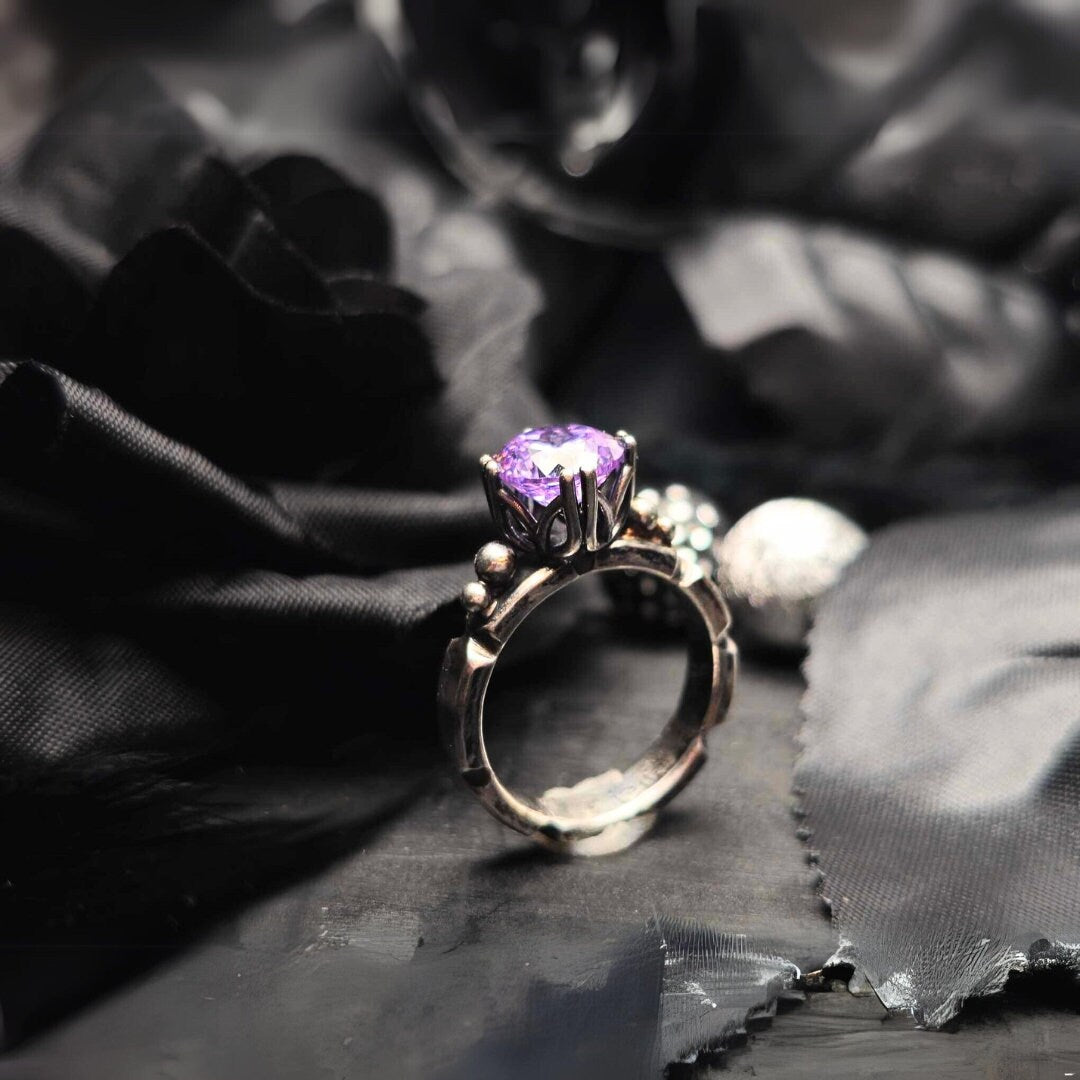 Lavender CZ Antique Silver Ring