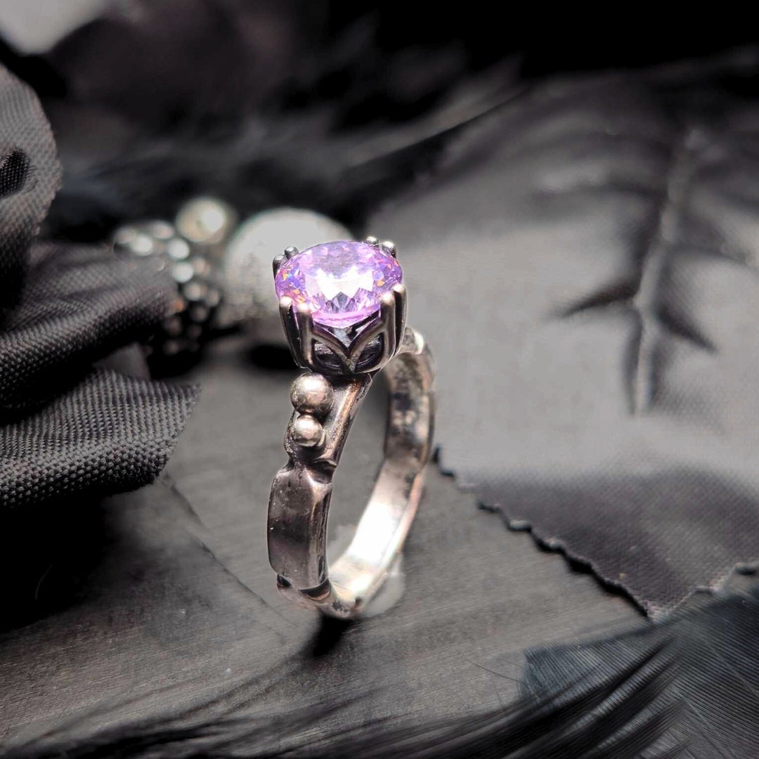 Lavender CZ Antique Silver Ring