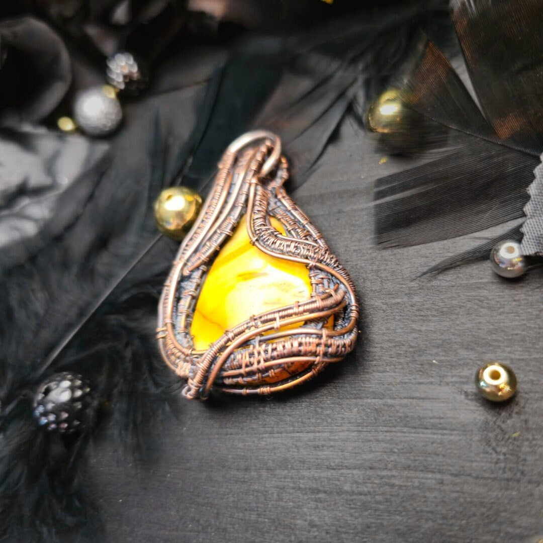 Yellow Jasper Wire Weaving Pendant