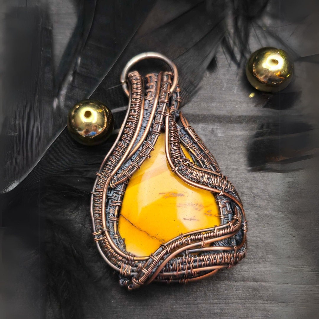 Yellow Jasper Wire Weaving Pendant